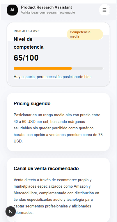 AI Product Research Assistant - mobile showcase