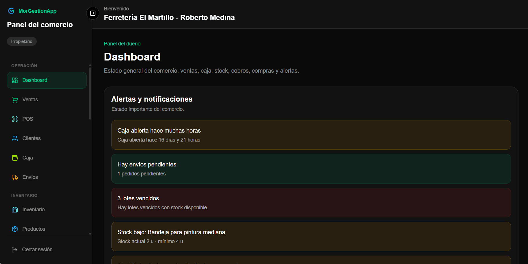 MorGestionApp - home principal