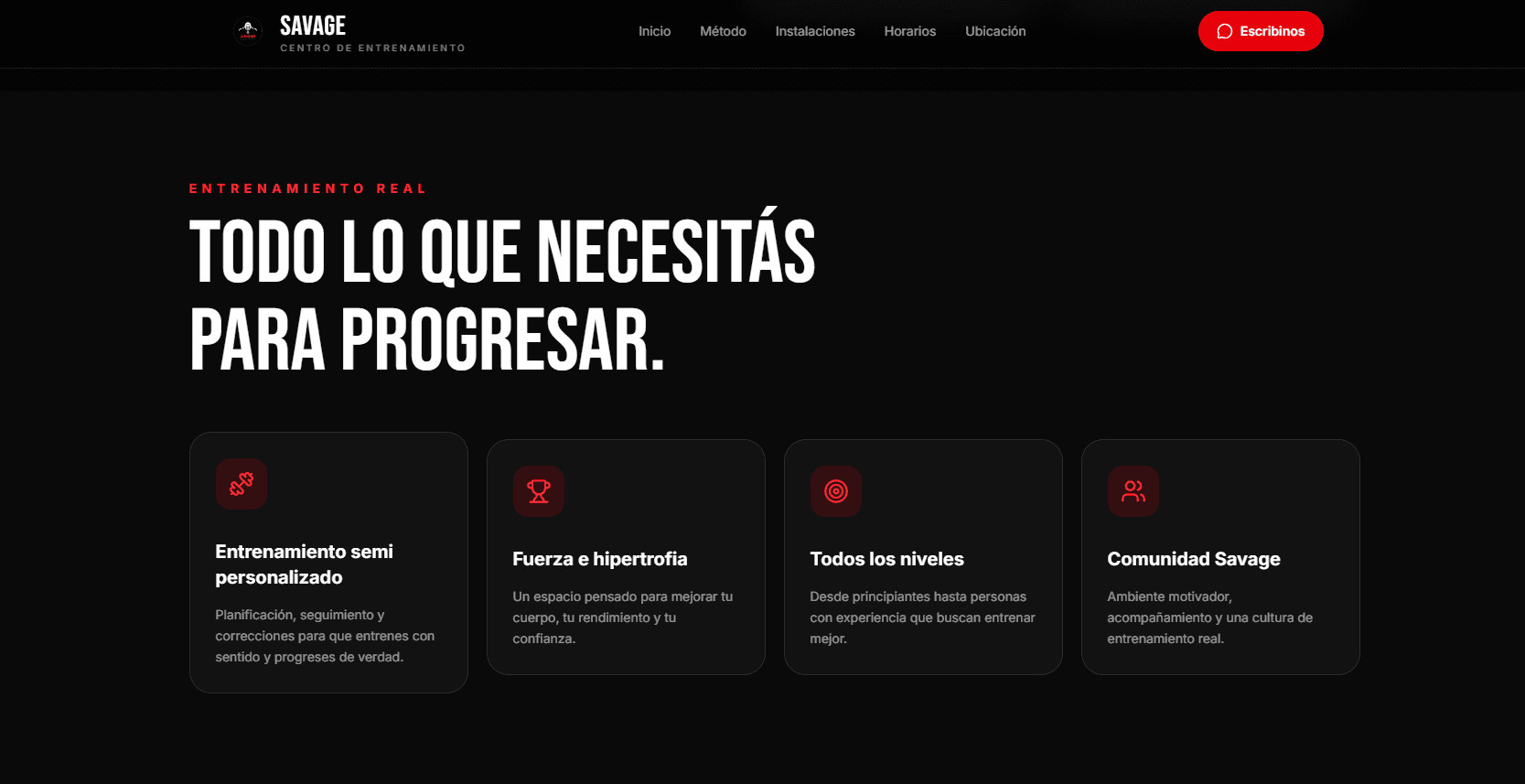Savage Centro de Entrenamiento - dashboard